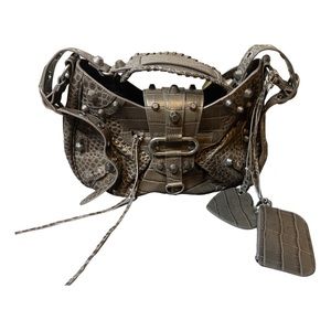 Balenciaga Le Cagole Medium Leather Crocodile embossed studded shoulder bag,NWT